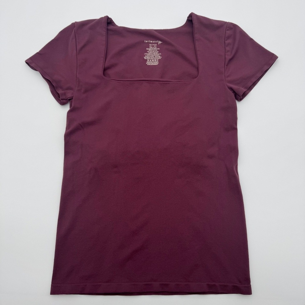 Intimately Free People Seamless Square Neck Short Sleeve Top Burgundy Plum M/L